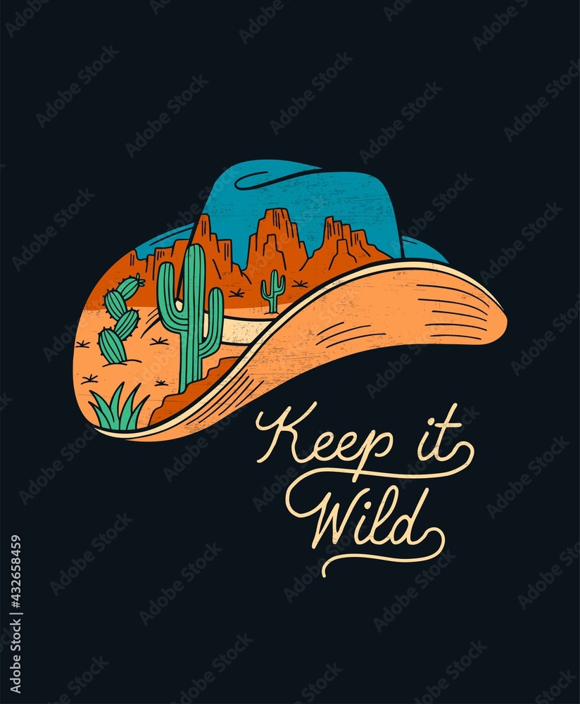 Western theme vector cowboy hat illustration for t-shirt prints, posters and other uses.
