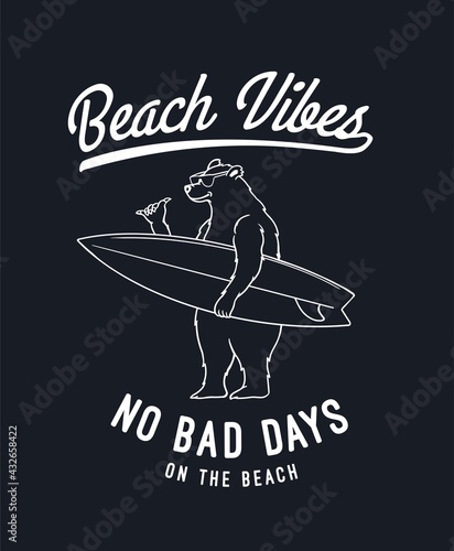 Surfer bear vector illustration, for t-shirt prints, posters and other uses.