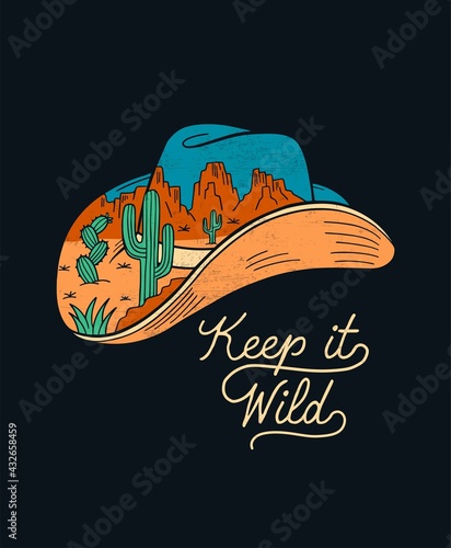 Western theme vector cowboy hat illustration for t-shirt prints, posters and other uses.