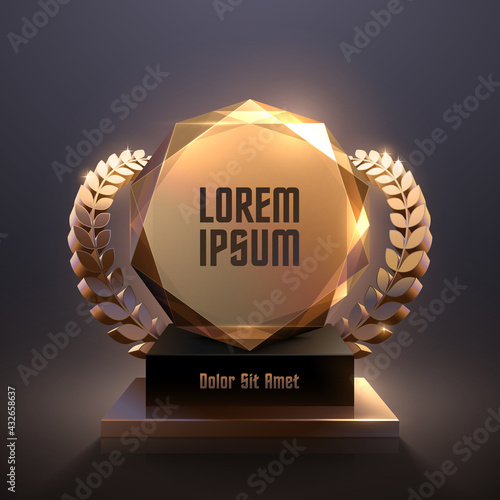 Geometric gold award with laurel wreath