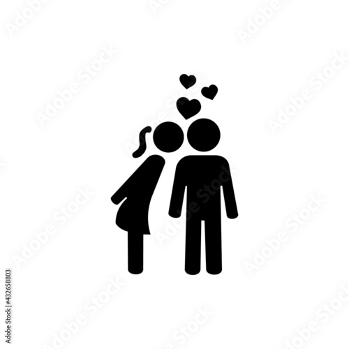 Silhouettes of a kissing guy and a girl vector icon