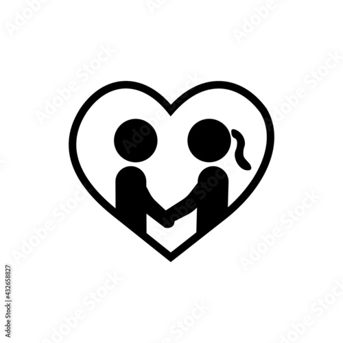 Silhouettes of lovers on the background of a large heart. Vector card for Valentine's Day.