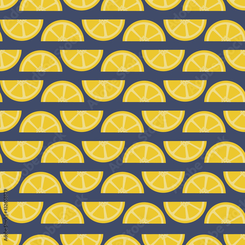Seamless Trendy Pattern with Lemon Slices Rows. Vector Illustration of Summer Pattern. Perfect for Fabric, Wallpapers, Mobile Case Prints, Stationary, Fashion Advertisement Textile Drapery Banners