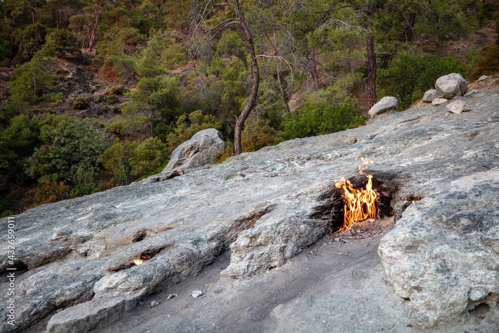 The Everlasting Fire of Olympos: Yanartas is a small, historical and touristic source of natural gas near the village of cirali in the Kemer district of Antalya. The Everlasting Fire of Olympos: Yanartas is a small, historical and touristic source of natural gas near the village of cirali in the Kemer district of Antalya.