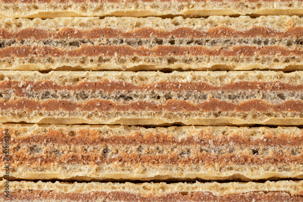 Tasty wafer biscuits with chocolate, background, texture