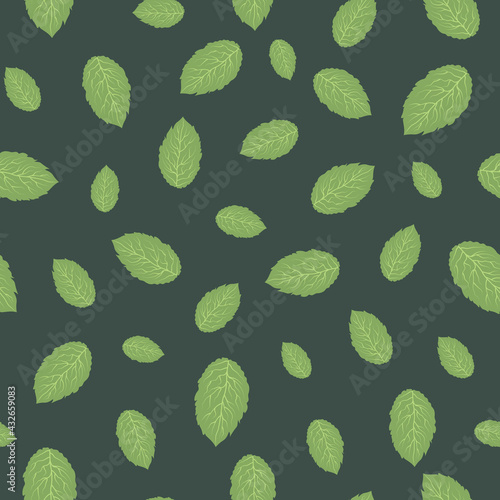 Seamless Pattern with Fresh Green Mint Leaves. For Packaging, Branding, Advertisement, Wallpaper ,Fabric, Drapery, Kitchen, Towels, Table Runners, Stationary 