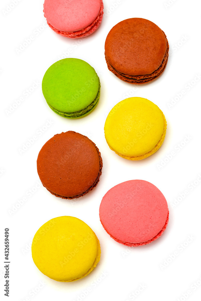 multicolored macaron cakes on a white background multicolored macaron cakes on a white background