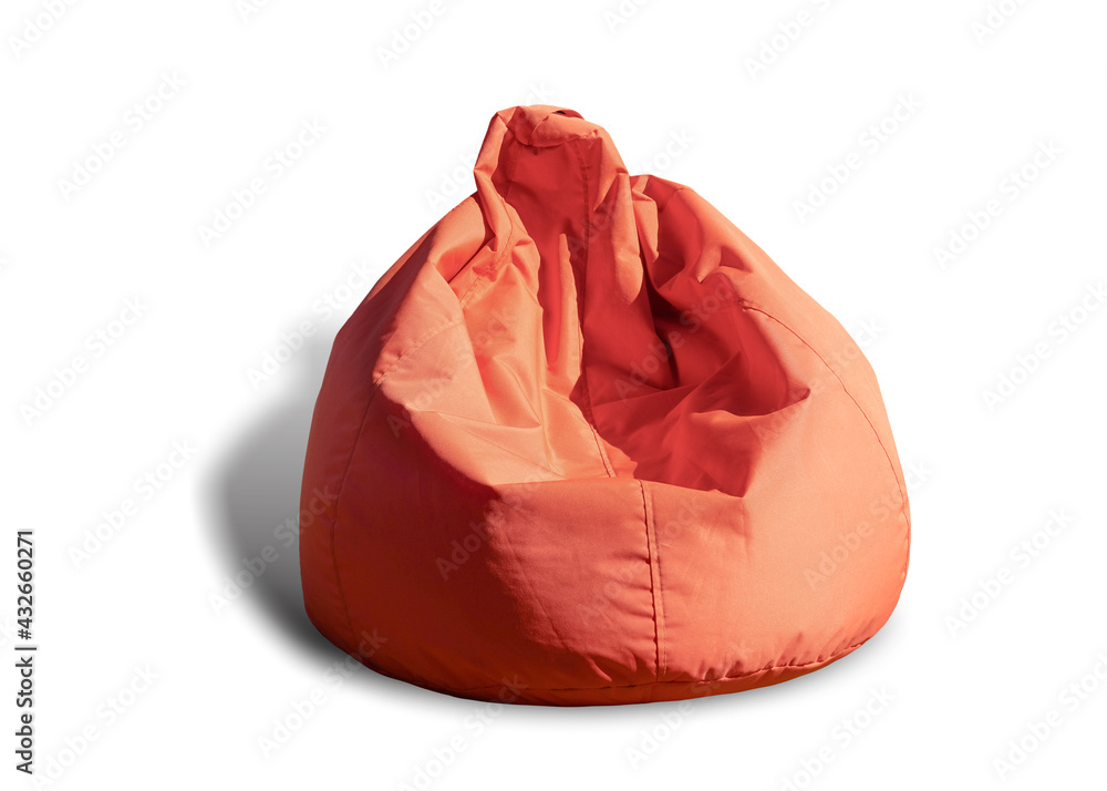 Orange leather pillow packed with foam beads for seat. Isolated on white background. This has clipping path. Orange leather pillow packed with foam beads for seat. Isolated on white background. This has clipping path.