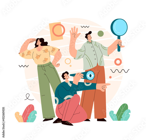 Business people man woman team office workers characters looking forward future concept. Vector flat modern style graphic design illustration
