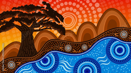 Tree on the hill, nature concept aboriginal art photo