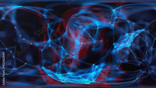 Glowing connected lines. Blue and red. Dark futuristic background