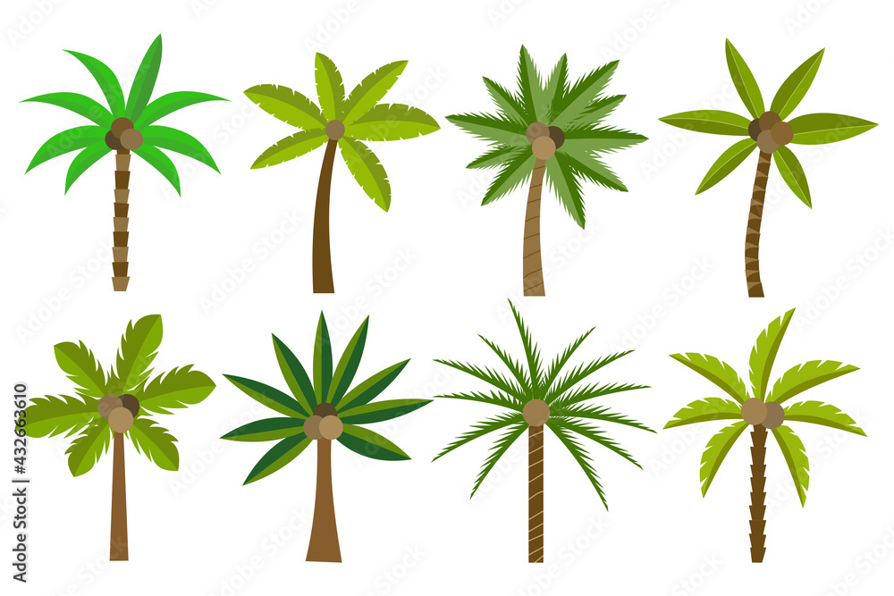 Obraz premium Collection of green nature Coconut trees Icon. Can be used to illustrate any nature or healthy lifestyle topic.