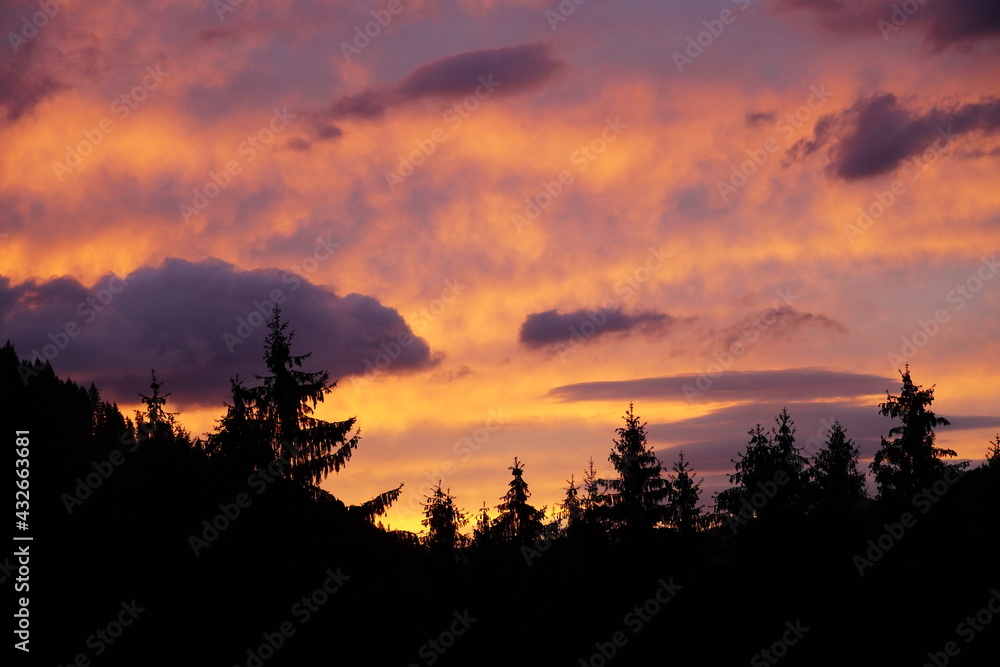 Beautiful sunset over the Carpathian mountains 