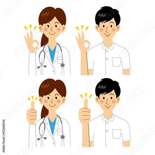 okポーズをする女医と看護師