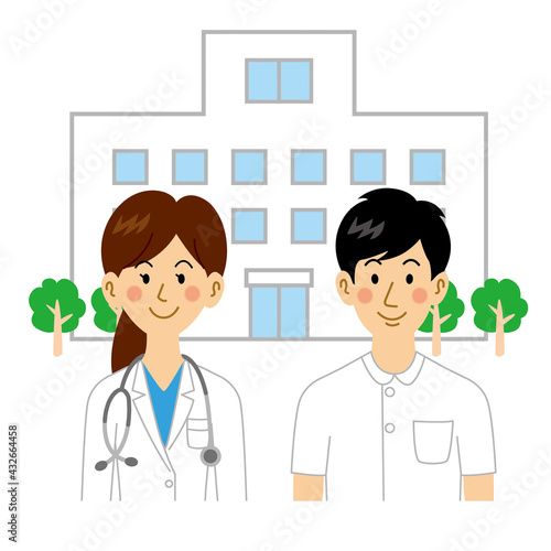 病院と女医と看護師