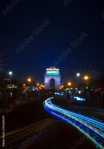 Photography light at night in delhi in front of india gate