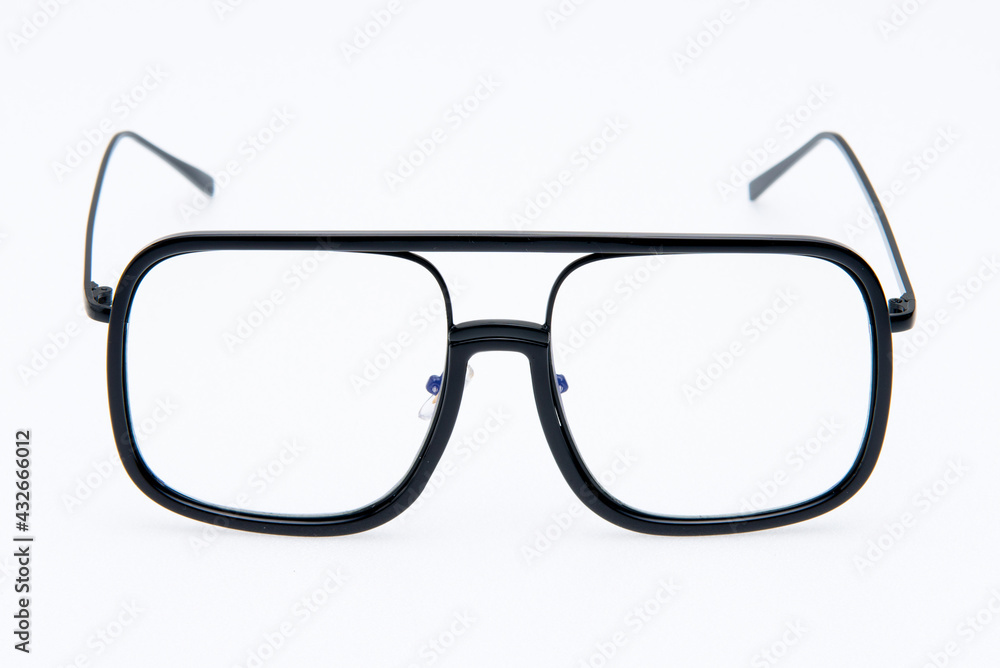 Side view. Fashion sunglasses black frames on white background. Side view. Fashion sunglasses black frames on white background.