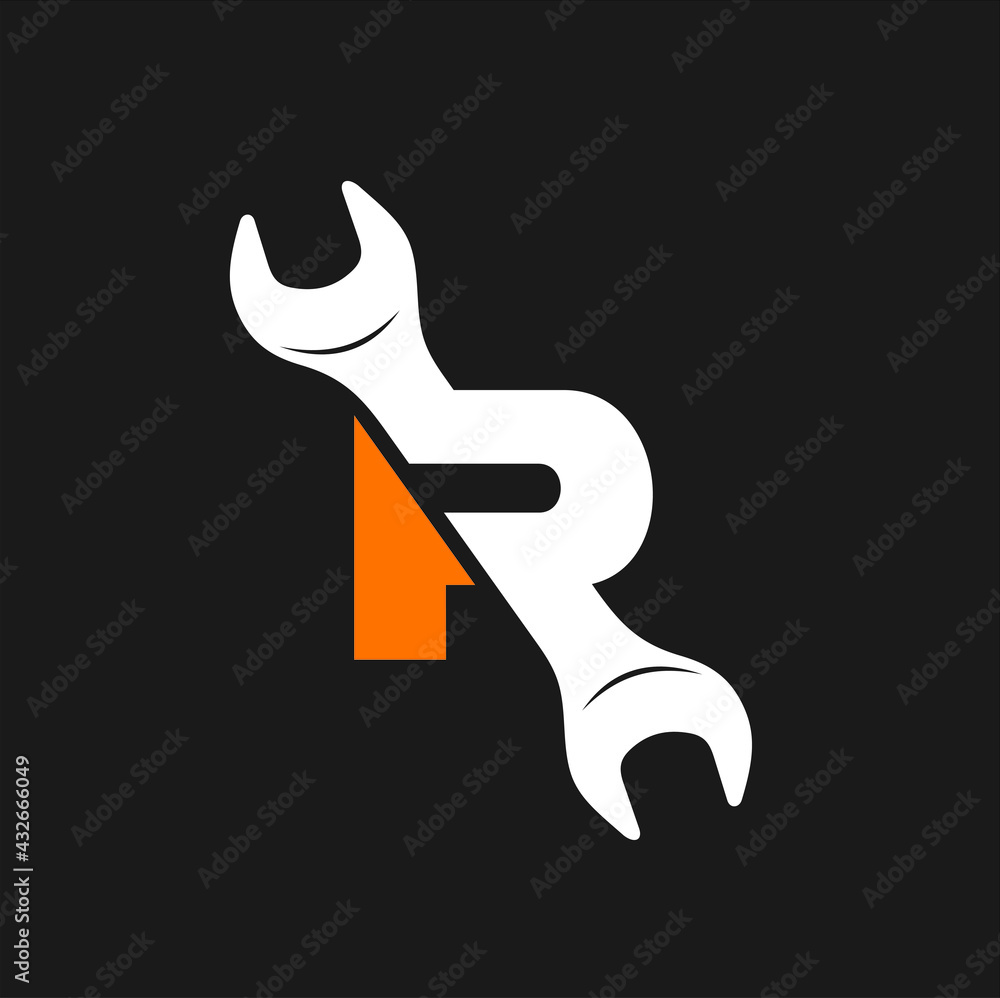 Fototapeta premium combination of the letter R with a spanner, icon or logo for repair services with a name starting with the letter r.