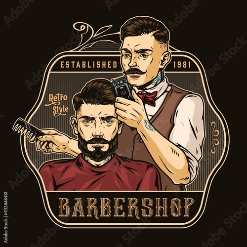 Vintage colorful barbershop emblem