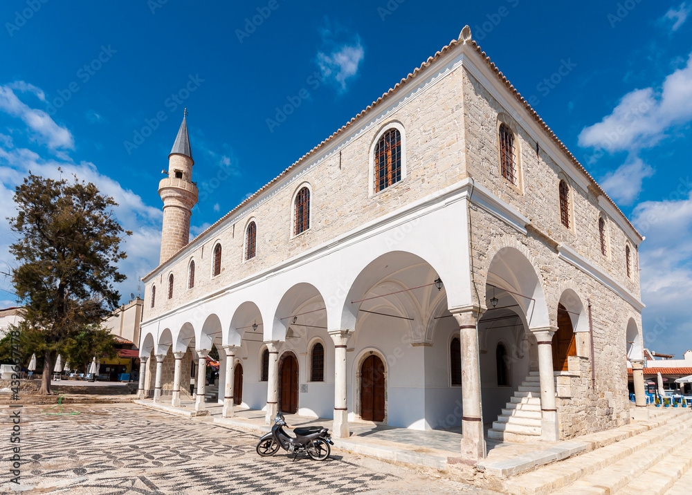 Pazaryeri Mosque view in Alacati Village. Alacati is populer tourist destination in the Turkey.