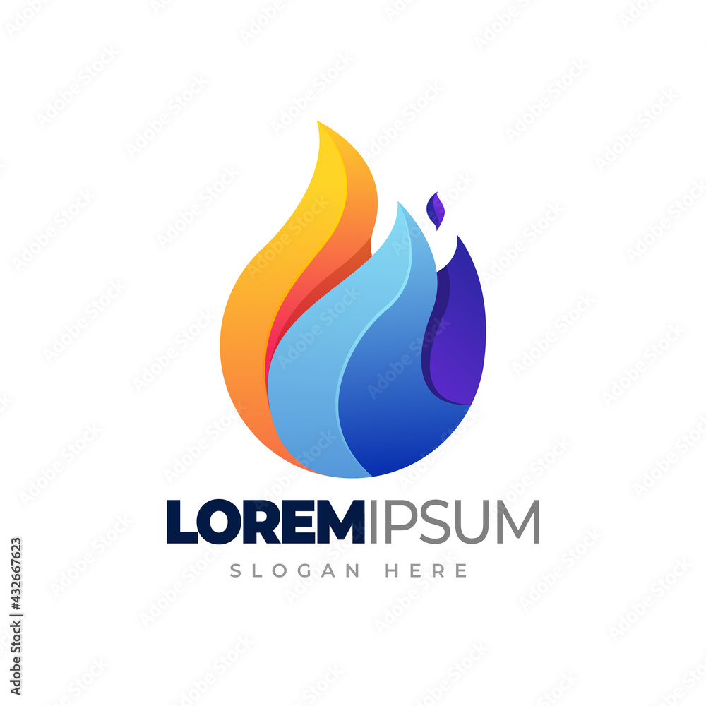 Fire water logo. element symbol of fire and water gradient logo template
