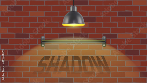 Lamp. Shadow on a brick wall. Silhouette. Vector illustration.