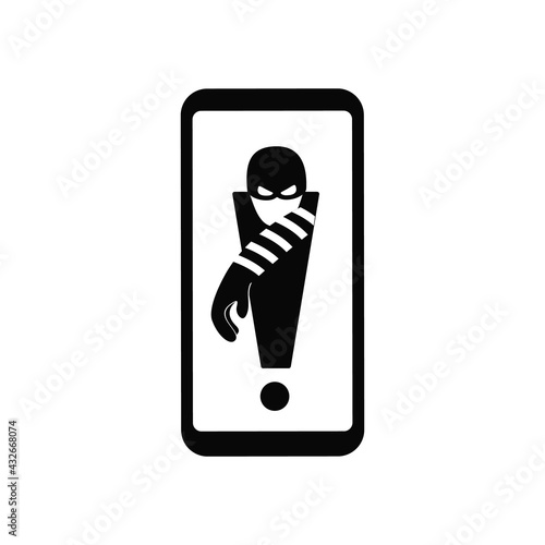 Spam Call to your Smartphone. Hacker attack. The concept of spam data, insecure connection, online fraud and malware through fake calls, phishing, social engineering. Vector solid black icon isolated