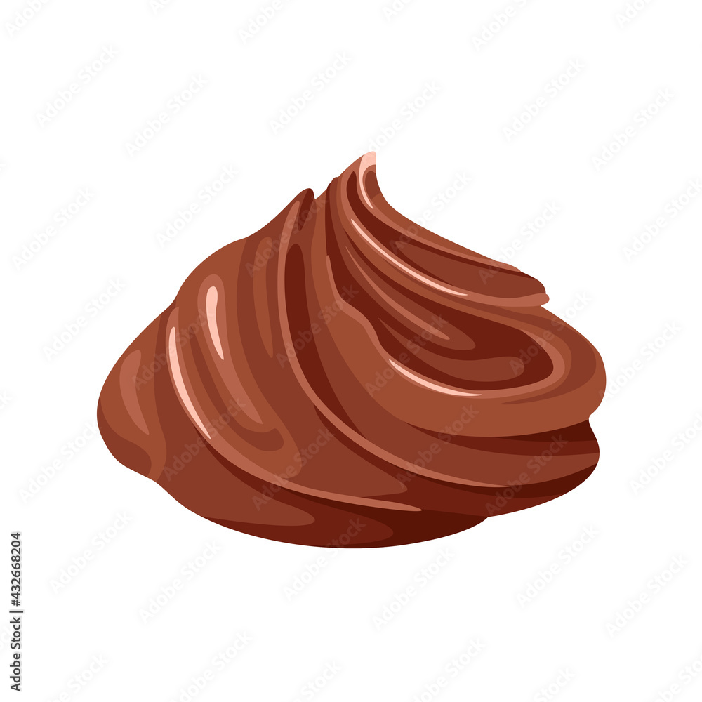 Chocolate cream swirl isolated on white background. Vector illustration of sweet spread in cartoon flat style. Chocolate cream swirl isolated on white background. Vector illustration of sweet spread in cartoon flat style.
