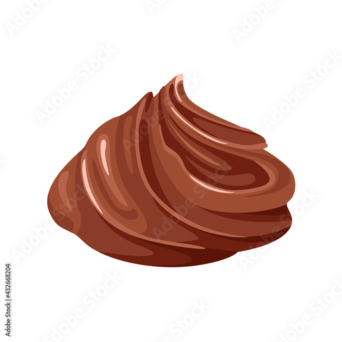Chocolate cream swirl isolated on white background. Vector illustration of sweet spread in cartoon flat style.