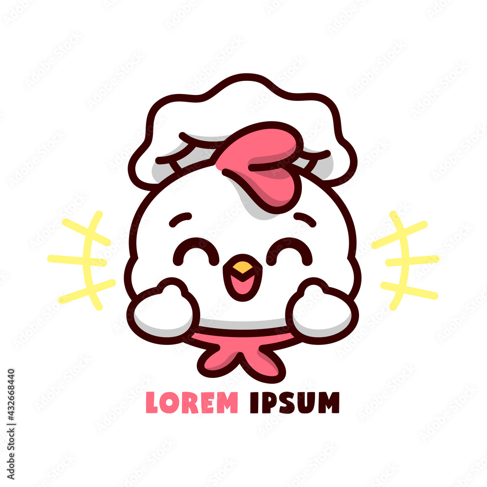 Obraz premium CUTE CHICKEN CHEF SHOWING AN HAPPY FACE. HIGH QUALITY CARTOON LOGO DESIGN.