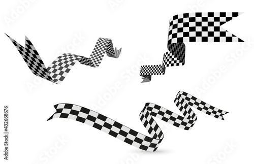 Checkered racing flag, ribbon. Vector illustration on white