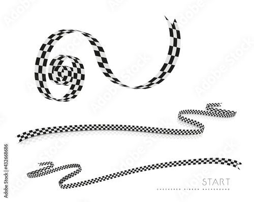 Checkered racing flag, ribbon. Vector illustration on white