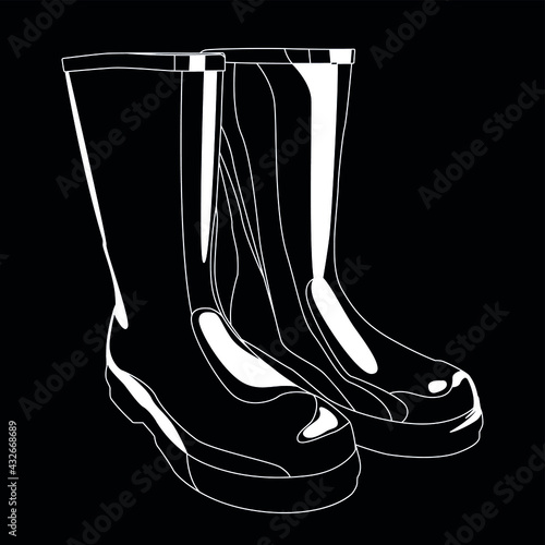 rubber boots white on black background