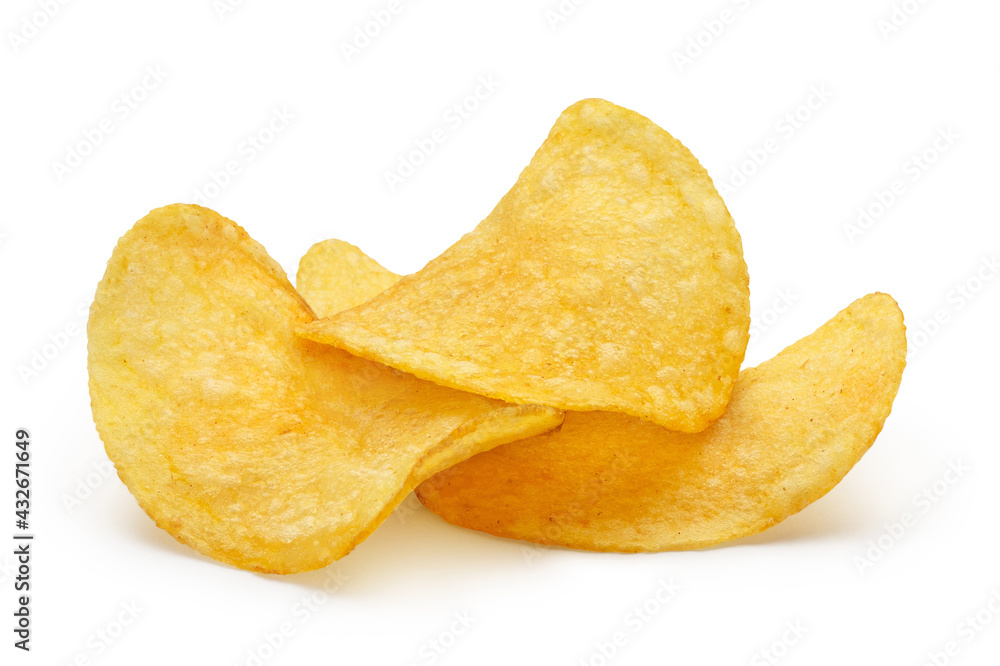 Delicious potato chips, isolated on white background Delicious potato chips, isolated on white background