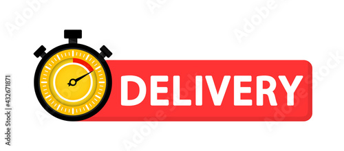 Express delivery icon. Fast delivery, express and urgent delivery, services, stopwatch sign. Timer and express delivery inscription. Fast delivery logo design. Vector illustration