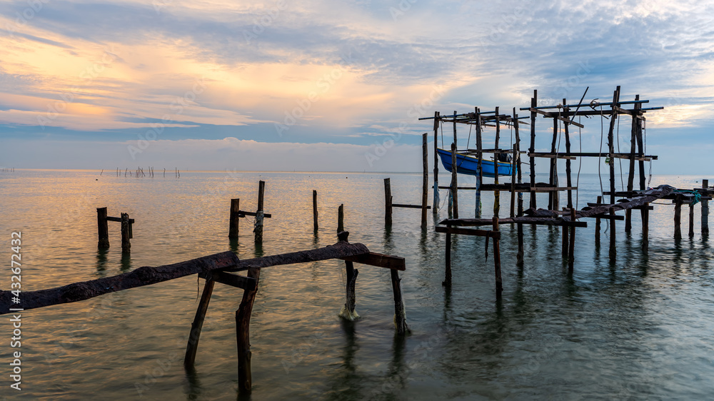 Morning view before sunrise Fishing boat's harbor service at Bang Hoi Beach, Songlkhla, Thailand. Morning view before sunrise Fishing boat's harbor service at Bang Hoi Beach, Songlkhla, Thailand.
