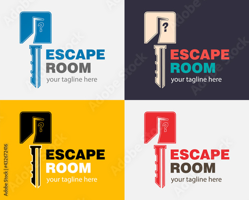 Quest or Escape room abstract logo.  Cooperative game sign of closed room.