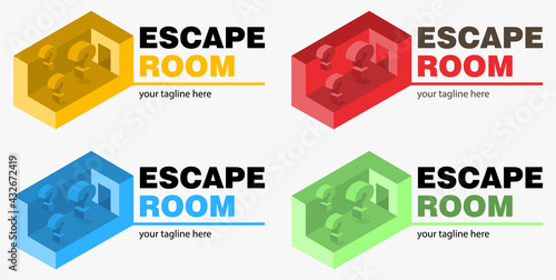 Quest or Escape room abstract logo.  Cooperative game sign of closed room.