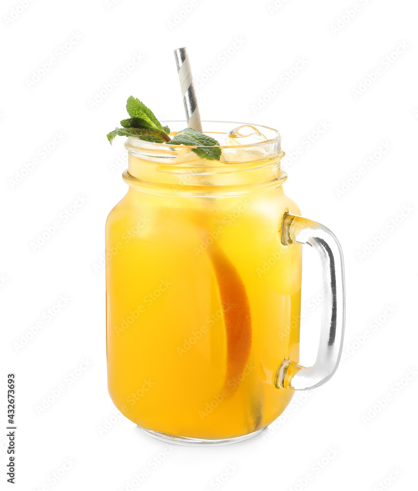 Delicious orange soda water on white background Delicious orange soda water on white background