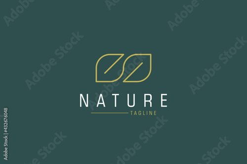 Abstract Nature Logo. Green Leaf Icon Line Infinity Style isolated on Green Background. Usable for Business, Healthcare, Farm and Natural Ecology Logos. Flat Vector Logo Design Template Element.