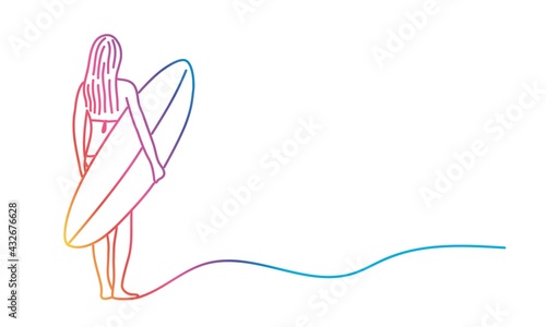 Young woman with surfboard.