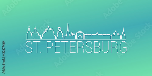 St Petersburg, Russia Skyline Linear Design. Flat City Illustration Minimal Clip Art. Background Gradient Travel Vector Icon.