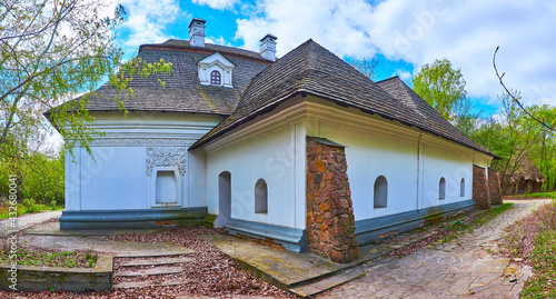 Panorama of the mansion of Sotnyk (Cossack Military Officer), Mamajeva Sloboda Cossack Village, Kyiv, Ukraine photo