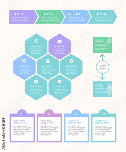 A colorful design template set that visualize Infographic elements and data.
