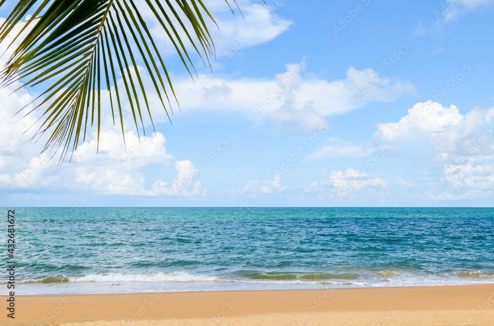 Fototapeta premium Beautiful blue sky with white cloud and blue sea and beach in phuket,