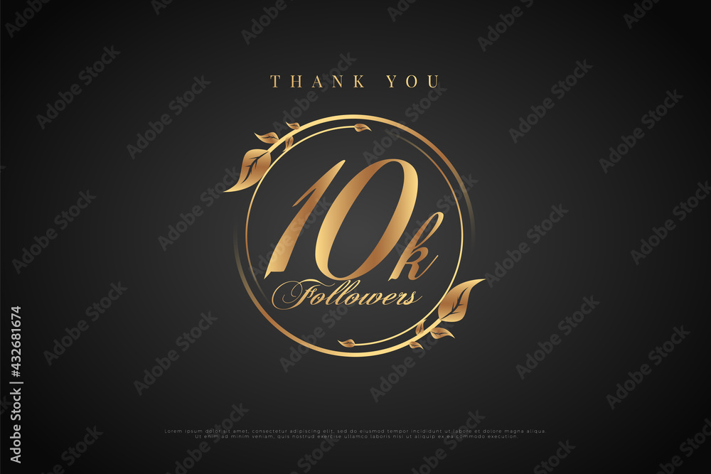 thank you 10k followers with gold leaf background on top and bottom of numbers.