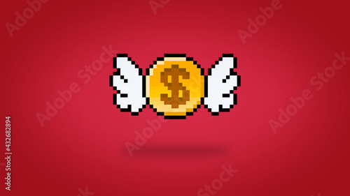Dollar coin with wings on red background - high res 4K wallpaper