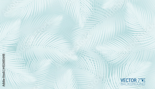 Seamless exotic pattern with tropical white leaves on a Blue background. Vector illustration.
