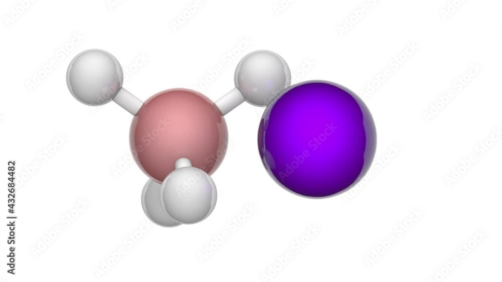 Sodium borohydride (NaBH4 or BH4Na). Other names: sodium tetrahydridoborate, sodium tetrahydroborate. 3D render. Seamless loop. Chemical structure model: Ball and Stick. White background. Sodium borohydride (NaBH4 or BH4Na). Other names: sodium tetrahydridoborate, sodium tetrahydroborate. 3D render. Seamless loop. Chemical structure model: Ball and Stick. White background.