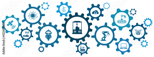 Industry 4.0 infographic concept factory of the future, automated industrial machines, automation, optimization of manufacturing and production processes – stock vector